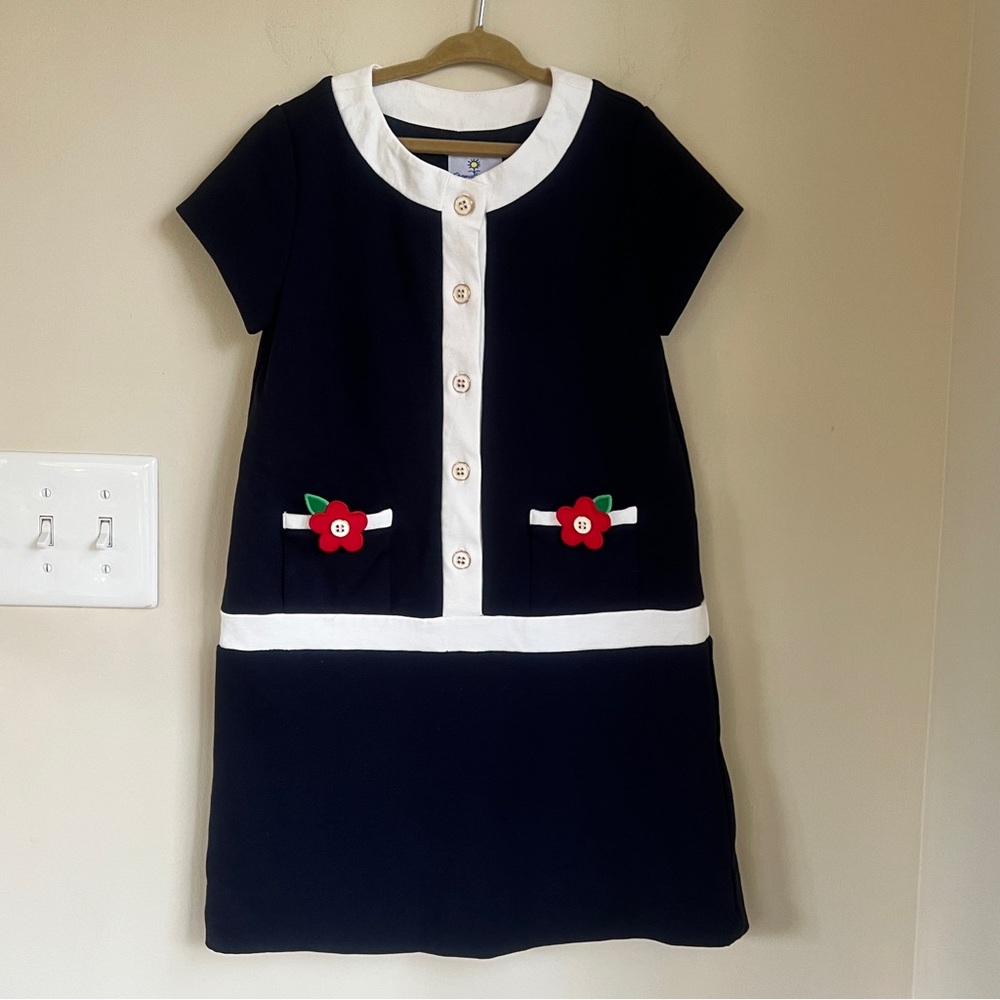 Florence Eiseman Floral Embellished Shift Dress, Deep Navy, Size 7